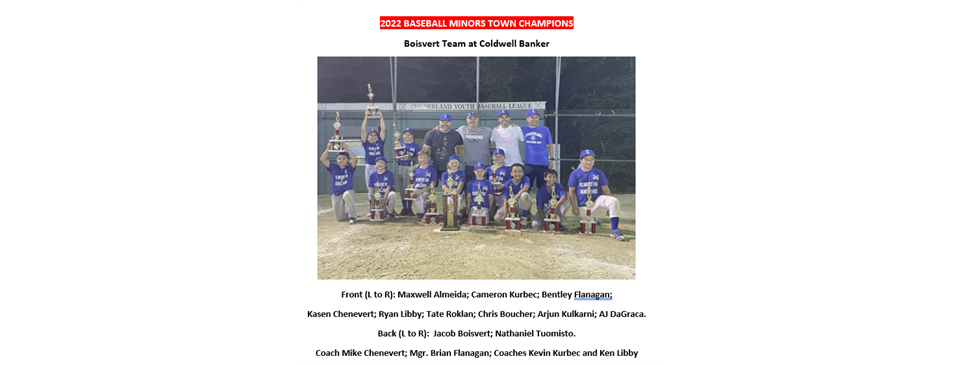 Congratulations to our 2022 CYBSL Minors Baseball Champions!!!!