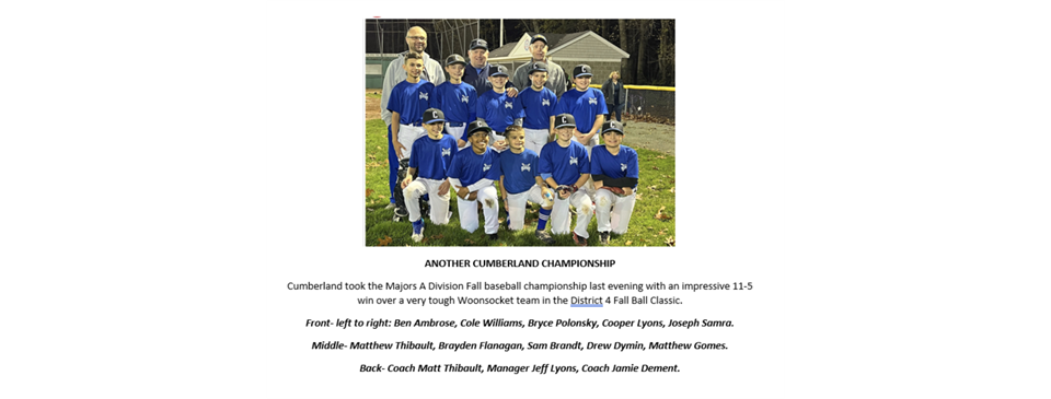 2022 Majors A Division Fall Baseball Champions!
